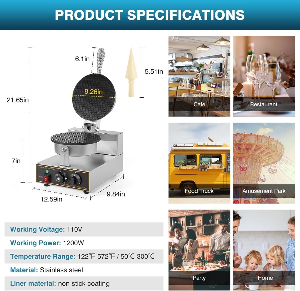 1200W Commercial Waffle Cone M - Waffle Cone Maker reseña y precio