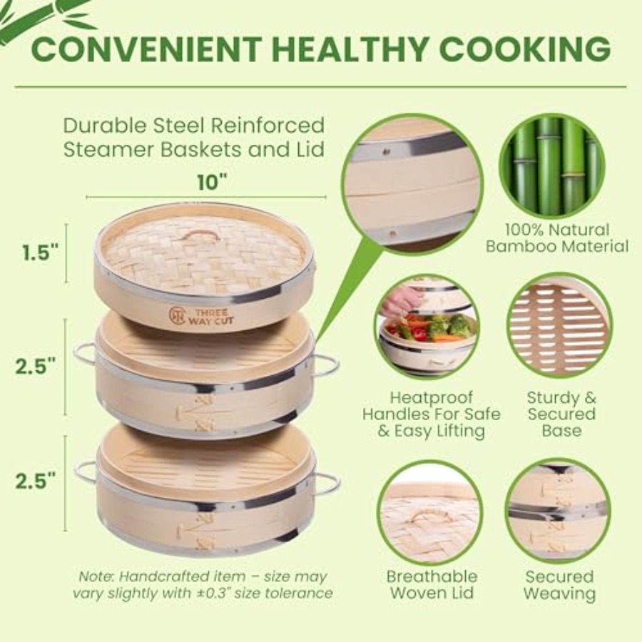 2-tier 10 Bamboo Steamer with  - Bao Steamer Bamboo reseña y precio