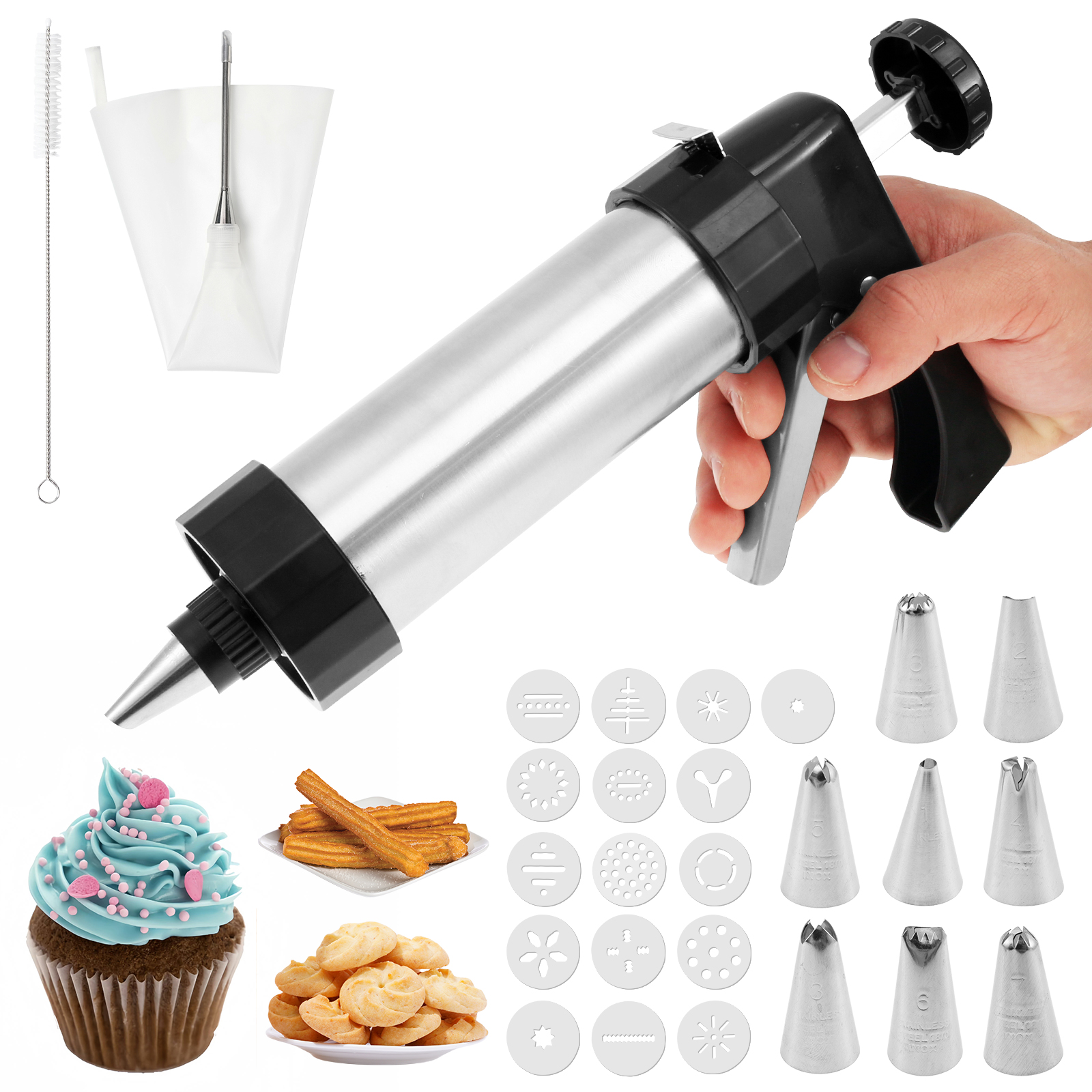 Stainless Steel Cookie Gun Chu - Churros Maker Gun reseña y precio